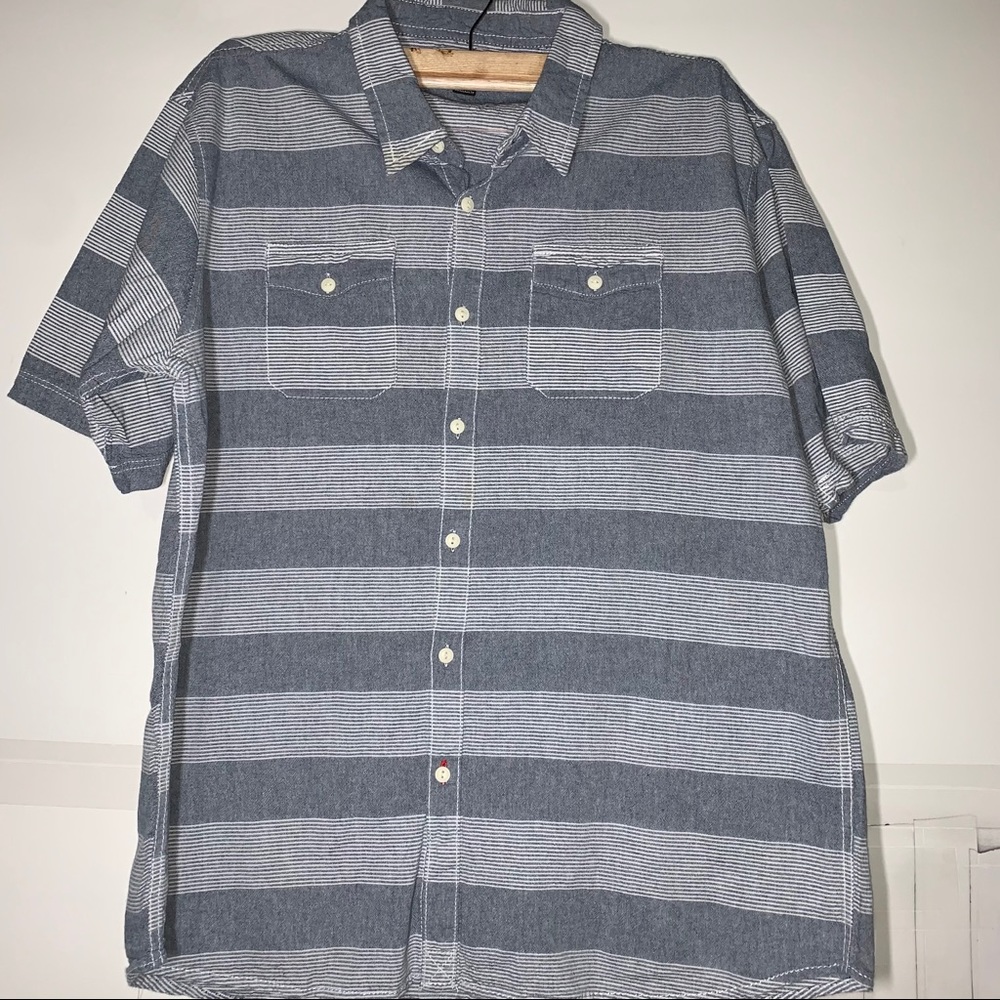 Burnside Men's Short Sleeve Blue striped Casual